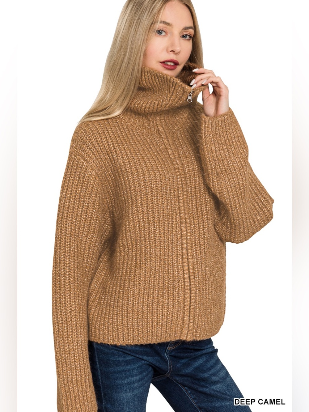 Z41 Zenana Chunky Ribbed Turtleneck Sweater - Camel Brown